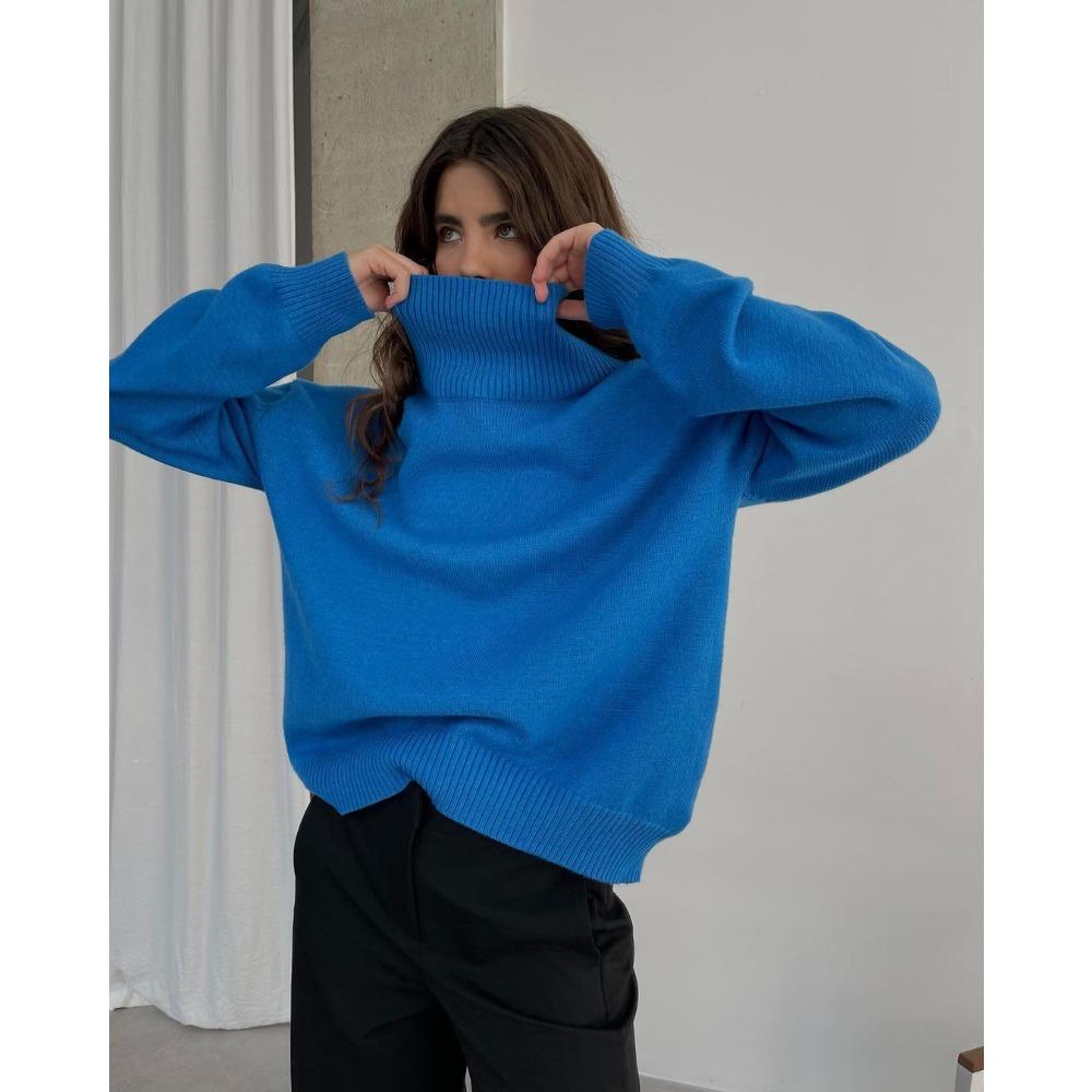**Women's Thickened Knit Top Autumn Winter Loose Turtleneck Sweater Oversized High Neck Jumper**