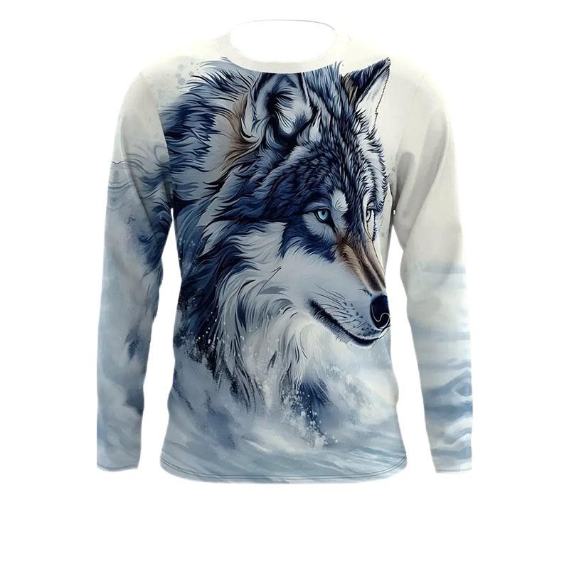 Wolf Graphic 3D Print Men's T Shirt For Men Clothing Tees Cool Animal Tops Autumn Casual Loose Long Sleeve Pullover Streetwear