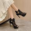 Fashion Classic Women's High Heel Pumps Sexy Hollow Women High Heels Mesh Nude Boots Stiletto Heels Thick Sole Women Shoes Zapatos Mujer