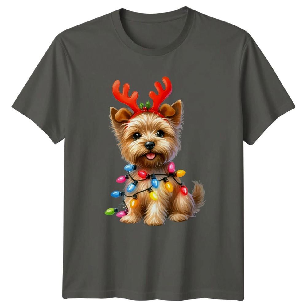 Christmas Yorkshire Terrier Dog Reindeer Antlers Lights Unisexs TShirt Unisexs Tee S