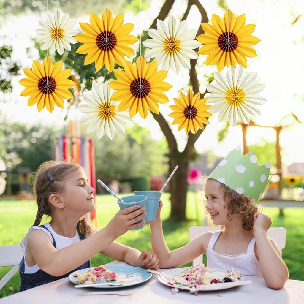 9 Pcs Paper Flowers,Paper Fans Party Decorations Sunflower Daisy Floral Backdrop Flower Party Decorations for Wedding, Home, Garden Decoration(Yellow