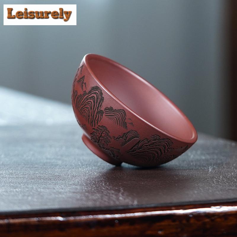 140ml Yixing Lila Ton Landschaft Teetasse Japanische Teeschale Niedliche Tasse Teeverkostung Persönliche Tasse Jianzhan Meistertassen Geschirr