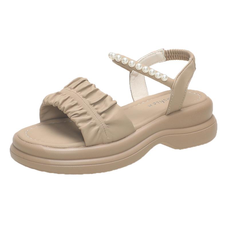 

Korean version of pearl platform sandals women s summer new small one-word with open-toed fairy style Roman shoes 40 хакі