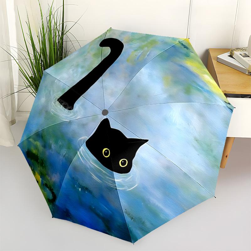 1 Stück Katzenwasser Automatischer Aufklappbarer 8-Rippen Winddichter Regenschirm, Reise & Pendeln, Geeignet für Alle Jahreszeiten