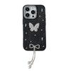 Silver Bead Butterfly Mobile Phone Case for Apple 17 Promax Rhinestone Tassel Pearl Pendant for IPhone 16 Plaid Leather