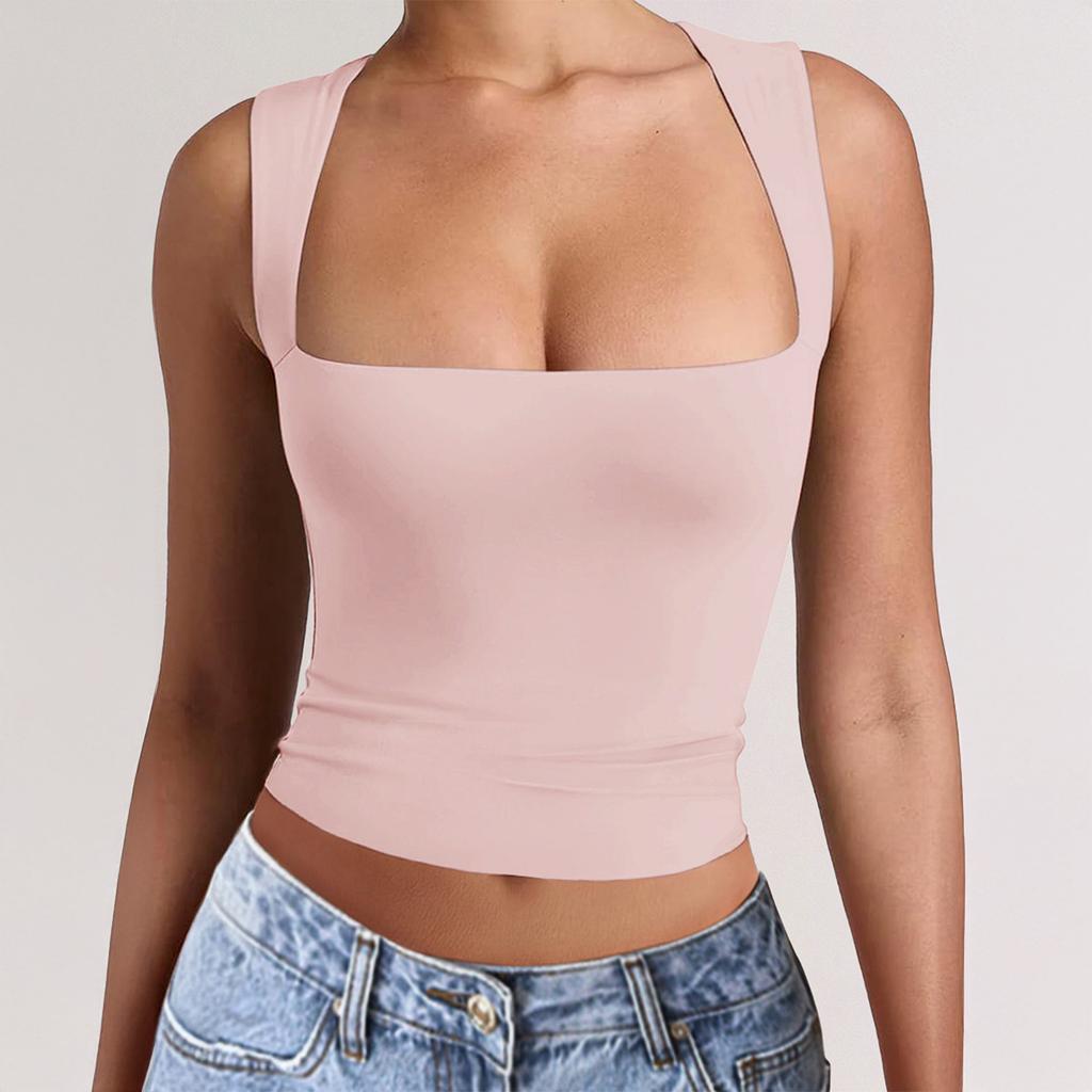 Casual European and American Y2K fitness high elastic sports square collar suspender T-shirt vest women's summer