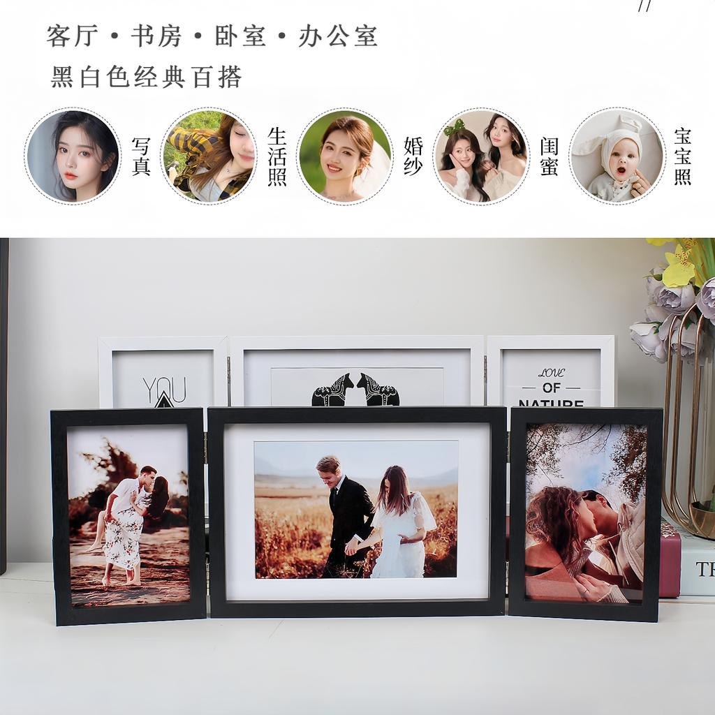 Eleganter dreifach faltbarer Bilderrahmenständer, minimalistisch Schwarz/Weiß, für mehrere 6- oder 7-Zoll-Fotos, kreative Tischdekoration für Zuhause und Büro