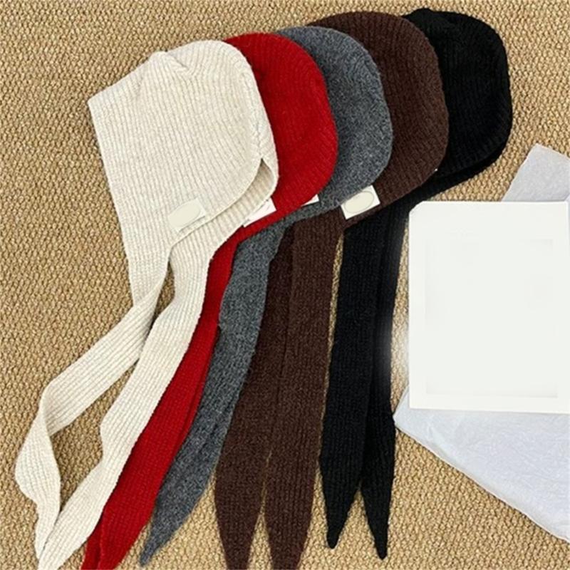 Lovely Devil Ear Knit Hat With Neck Wrap Breathable Pullover Hat For Women Daily Outfit and Outdoor Cycling Walking