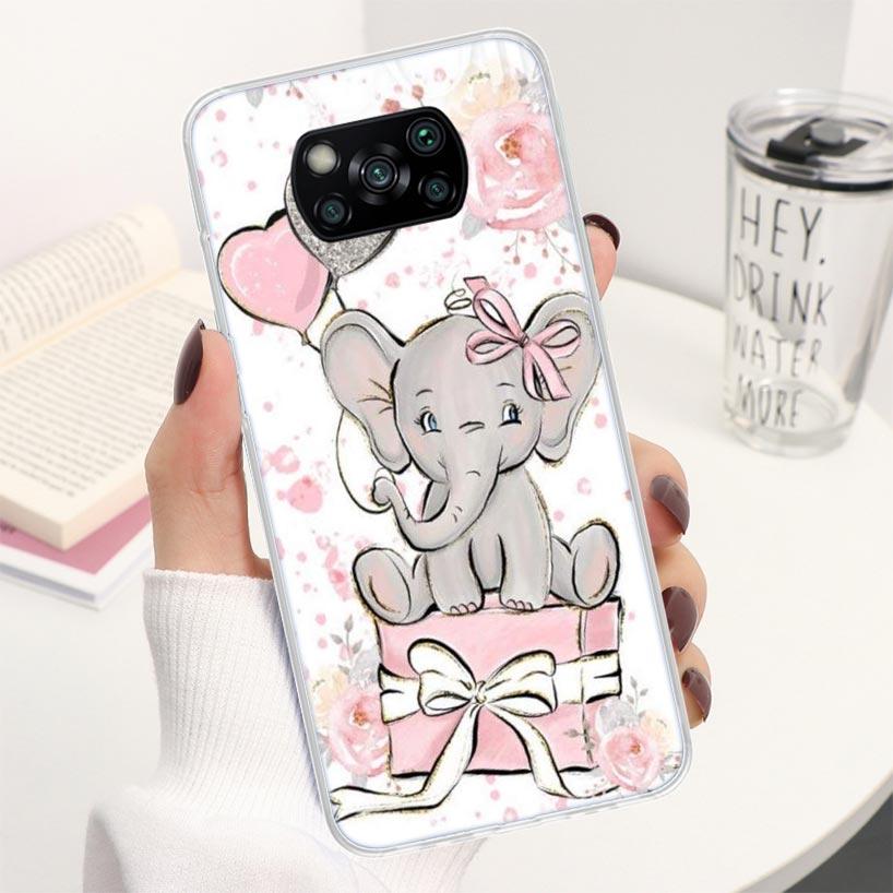 

Cartoon Elephant Pink Phone Case For Xiaomi Poco X3 Nfc X5 X6 X7 Pro F7 Ultra F6 F5 F4 M6 M5S X4 GT M4 M3 F3 Soft Cover Shell Po Xiaomi Poco X6 Pro