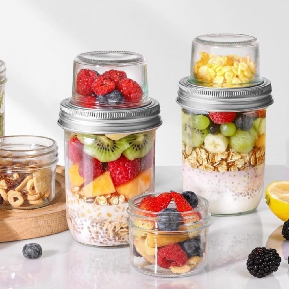 Dual-Layer Overnight Oats Containers Dry Wet Separation Mason Jars Jam Salad Honey