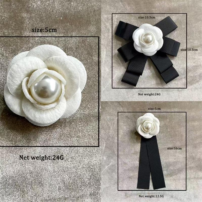 Kamelie Perle Schleife Brosche Schwarz Weiß Stoff Trauer Anstecknadel Hochwertig Französisch Elegant Tasche Kleidung Schal Accessoires Brosche