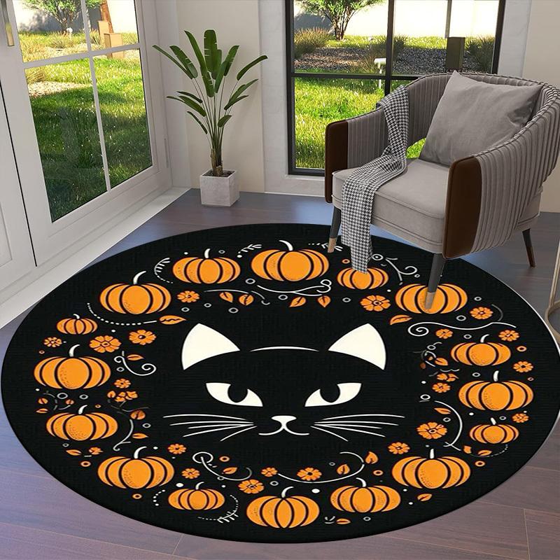 1pc Office Carpet Chair Mats Halloween Pumpkin Cat Round Placemat Perfect for Decorating Office Chairss, Or Bedrooms.YDT275