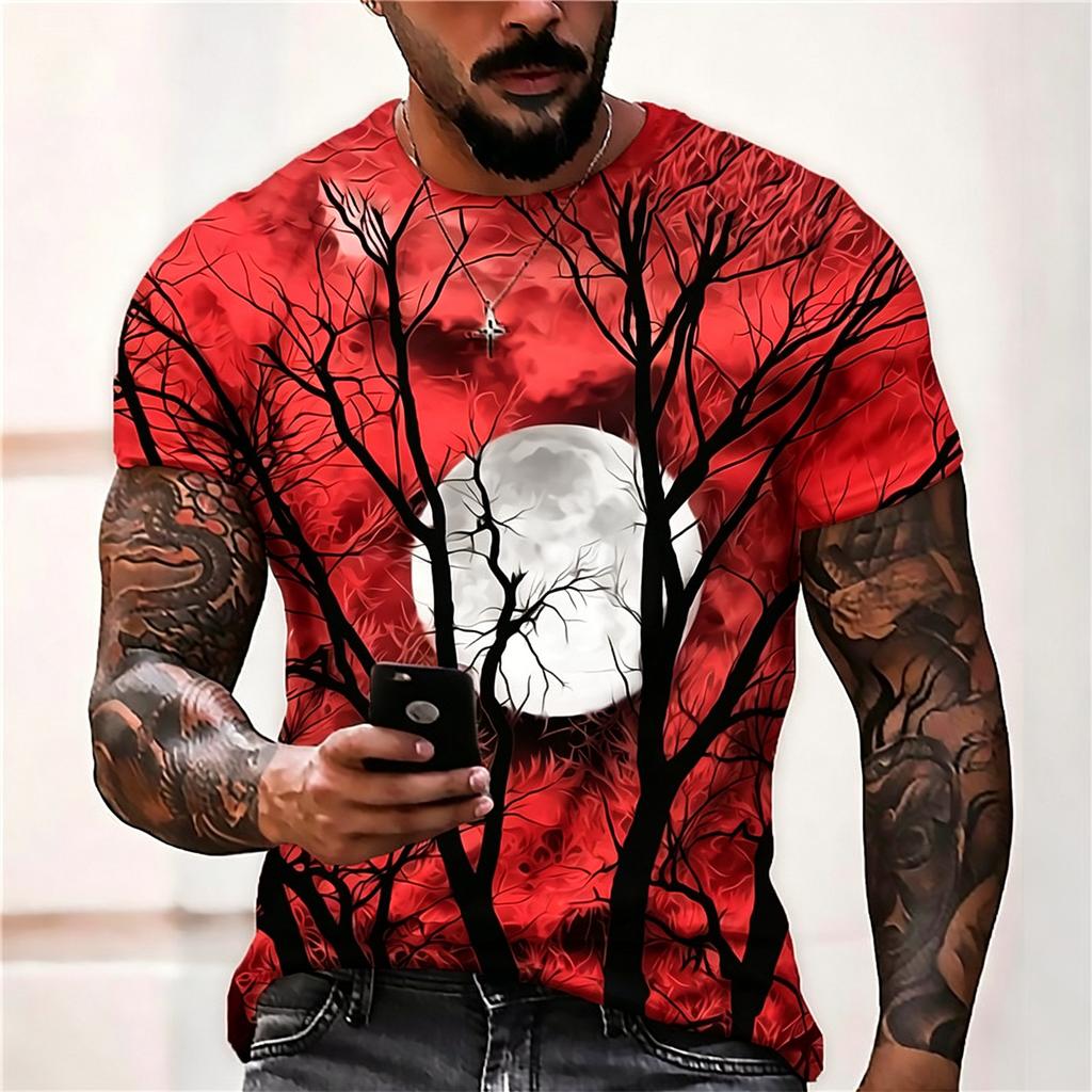 Men's Casual Printed Short Sleeve T Shirt Lightweight Breathable Crew Neck Tee Halloween Theme Graphic Design