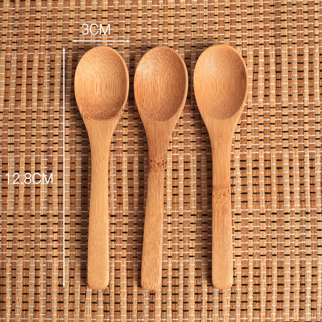 Small Bamboo Wooden Spoons Tiny Ellipse Serving Wood Spoons for Seasoning Oil Coffee Tea Sugar