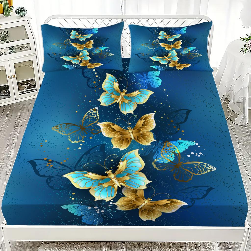 3D Bedding Set Flora Butterflies Birds Printed Fitted Sheets With 1/2 Pillowcases Custom Suitable for Both Boys and Girls Decor
