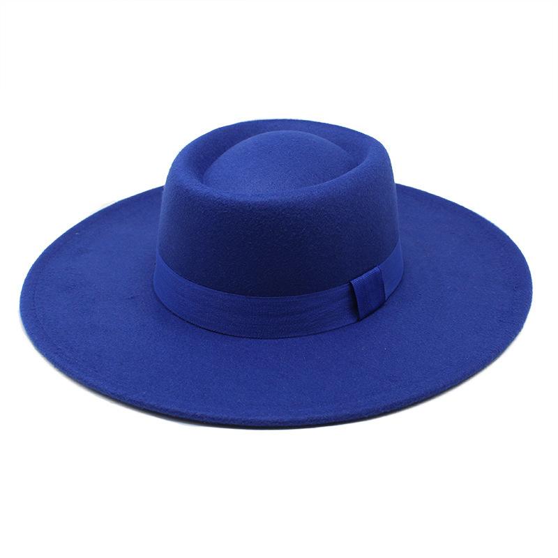 New Simple Solid Color Wool Wool Cmcm Brimmed Unisex Autumn/Winter Warm Outdoor Oval Ring-Top Top Hat