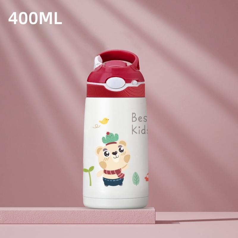 400ML Kids Water Bottle Cartoon Animal Thermos Mug Baby Duck Billed Straw 316 Stainless Steel Vacuum Flasks Thermos Bottle