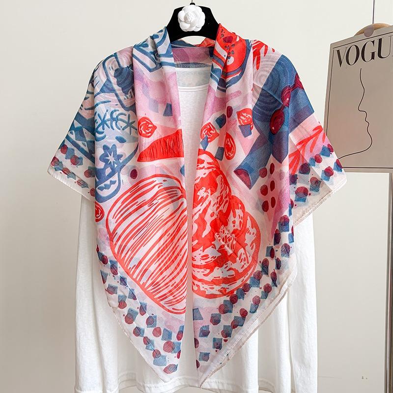 [Variety sunscreen shawl retro printed square scarf women's summer silk cotton silk scarf