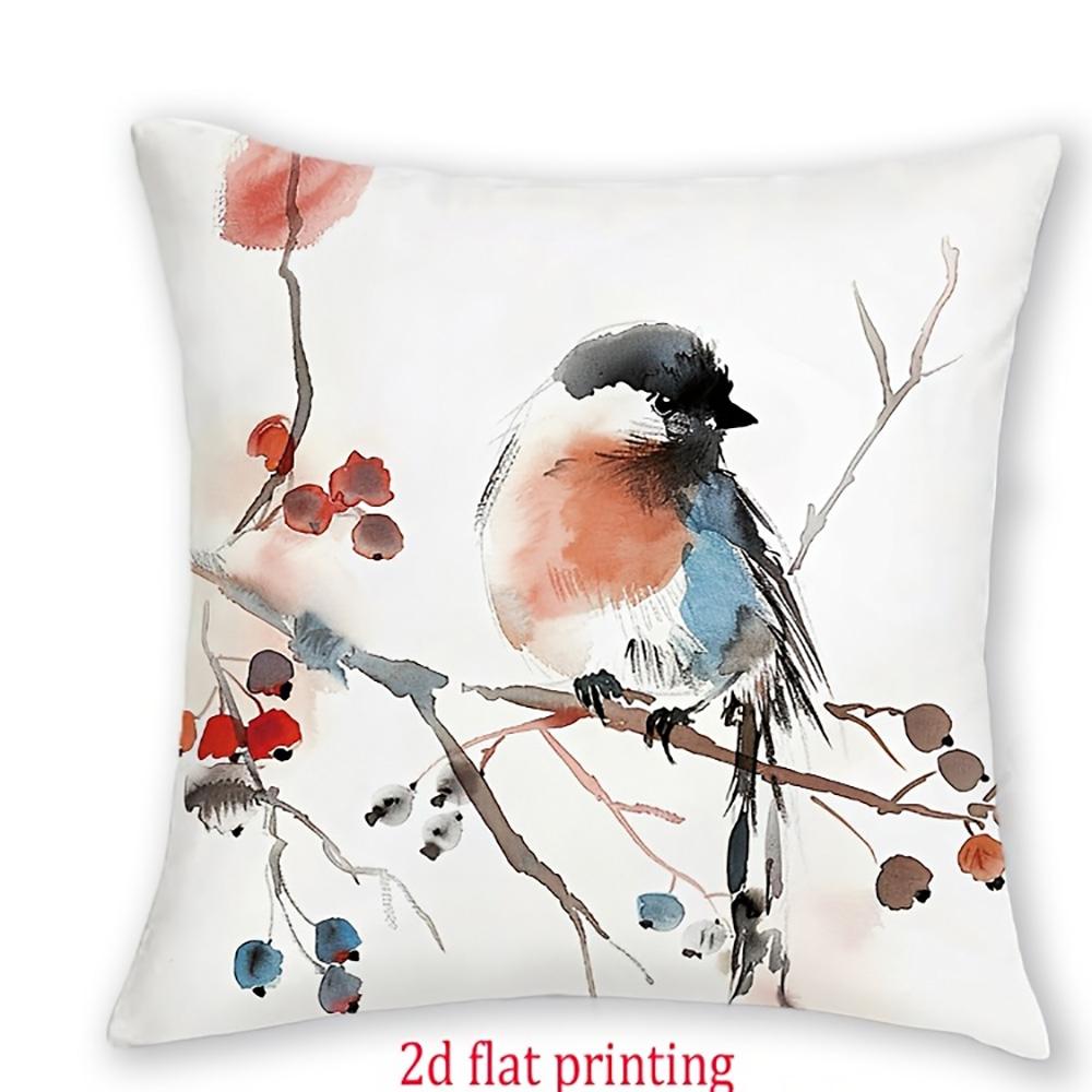 1/4pcs Bird-Patterned 2d Flat Printed Pillowcases Sofa Cushion Cover Home Bedroom Room Decoration