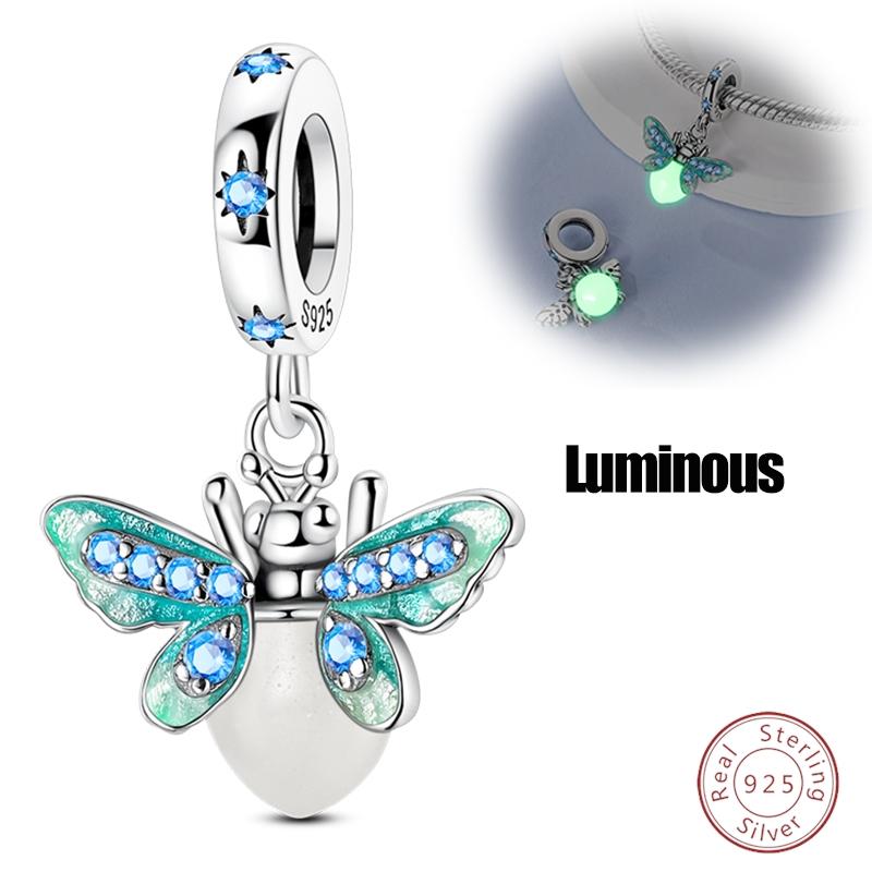 S925 Silver Birthday Bear Lucky Cat Elephant Family Firefly Charms Beads Fit 3mm Bracelets DIY Fine Jewelry