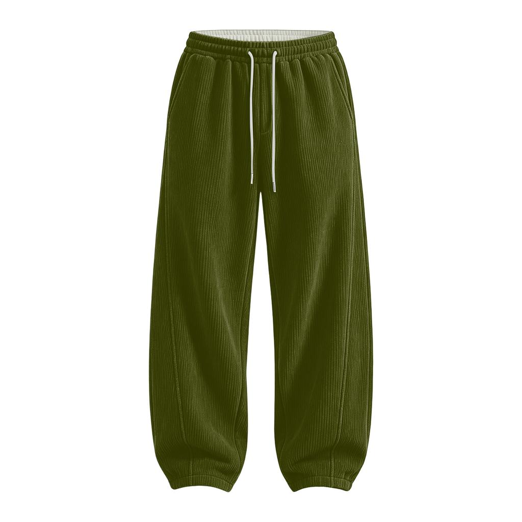 Pantalones de pana para hombre de cintura alta con bolsillos de corte holgado pierna recta ancha color casual
