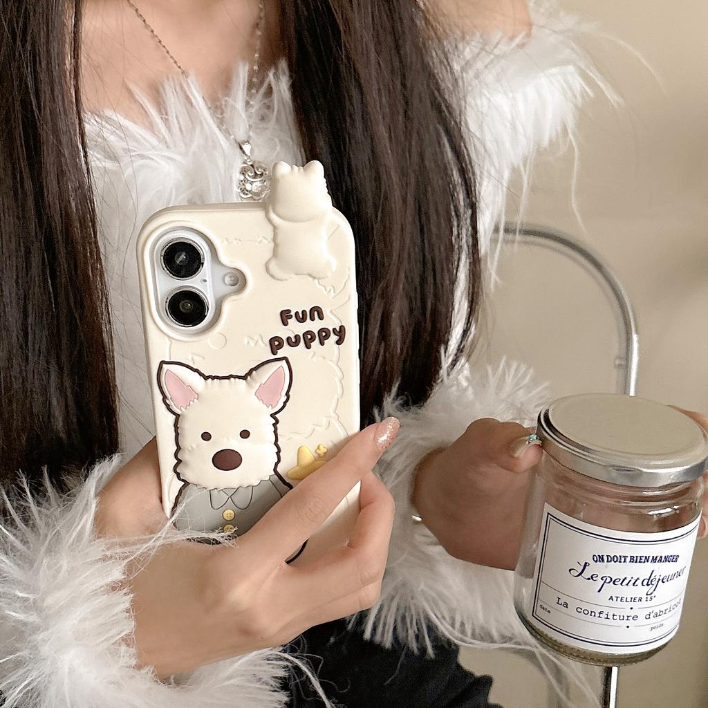 For iPhone 16 Silicone Case Cute Highland Terrier Design Shockproof Phone Back Cover