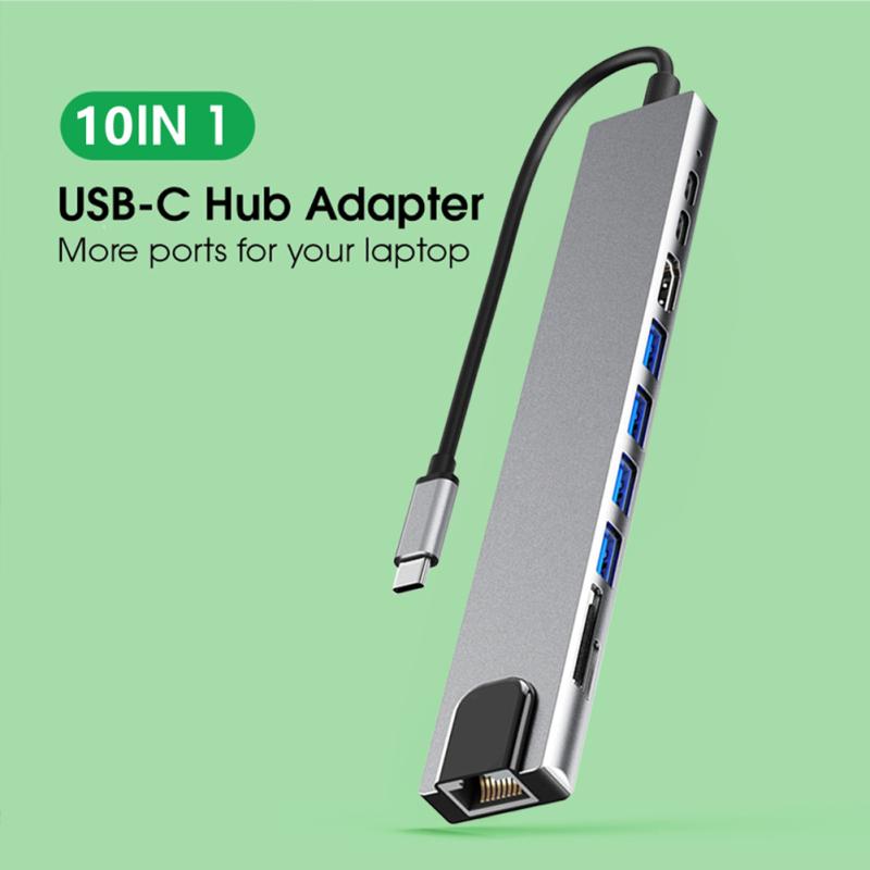 10v 1 USB C Hub adaptér, s Ethernetem kompatibilní s Hdmi 4k 100w napájení 4 porty USB-a