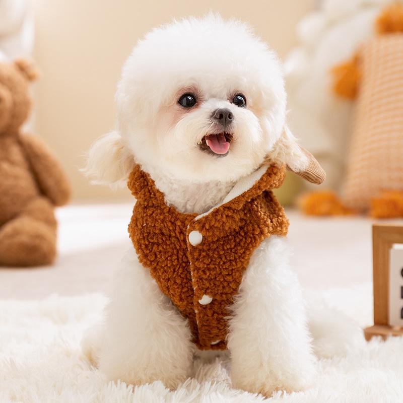 Cute little animal sleeveless leash fleece dog clothes autumn and winter puppies warm small dog pet bipod