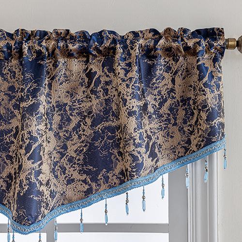 1PC Nuan Series Vintage Luxury Bead String Decorative Valance Jacquard Short Window Valance for Living Room Bedroom Home Decor