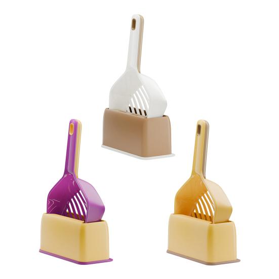 Cat Litter Scoop with Storage Base Long Handle Non-stick Slotted Litter Scooper Portable Poop Sifting