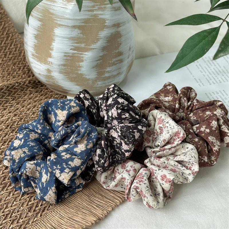 French Retro Floral Ponytail Holders For Women Aesthetic Oil Painting Flower Headbands Versatile Daily Hair Elastic