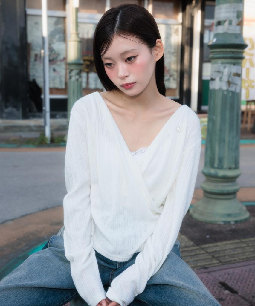 ROSEFRANTZ Wrap Shirring Hood Long Sleeve [Ivory]