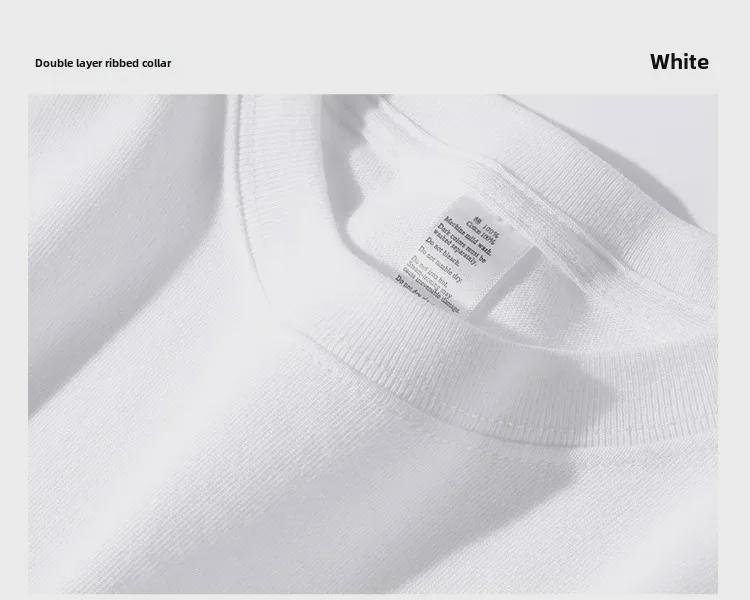 Unisex Japanese Retro Solid Color Round Neck T-Shirt, 300g Heavy Pure Cotton, Casual Short-Sleeve Design.