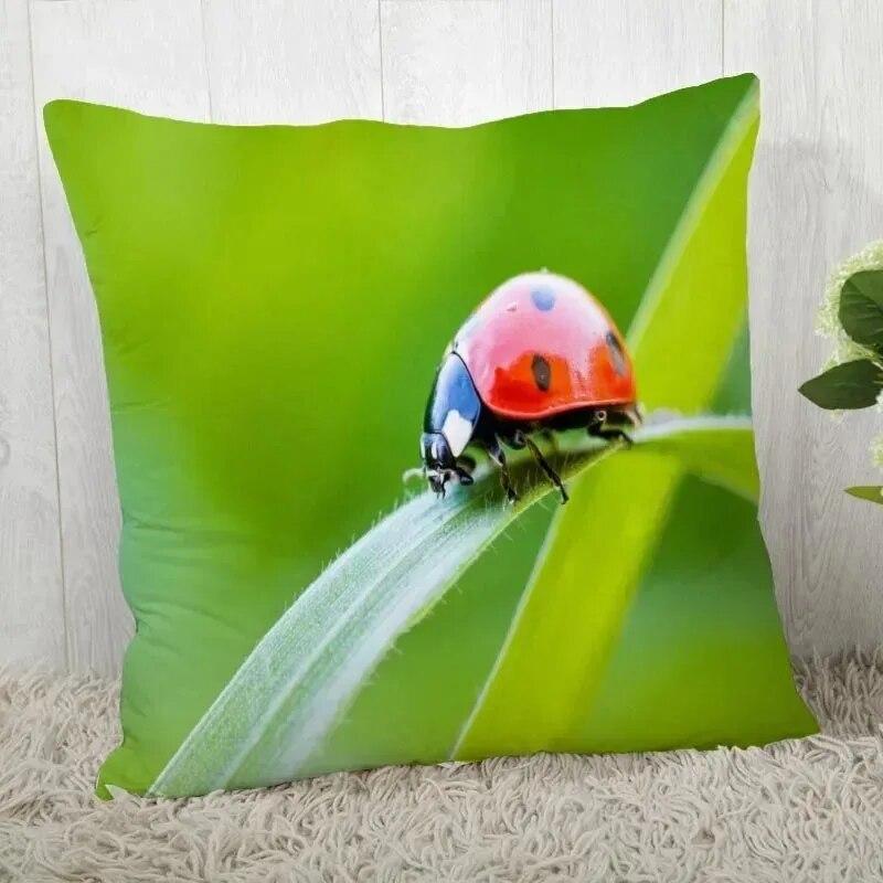 Natural ladybug pattern pillowcase home room decoration office chair living room sofa cushion cover peach skin pillowcase