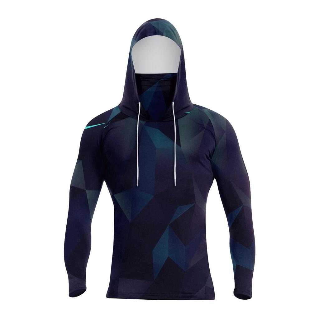 Men's Summer Gradient Color Geometry Quick-drying Long-sleeved T-shirt Sun Clothing Fishing Fitness Sports Hooded Long-sleeved Top
