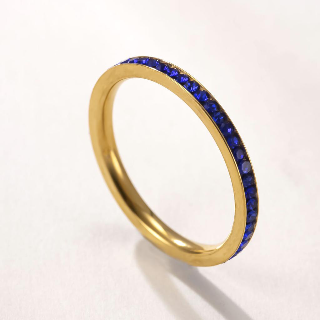 Simple Trendy Colorful Rhinestones Stackable Rings for Men Women Couple Stainless Steel Lucky Birthstone Birthday Gifts Jewelry