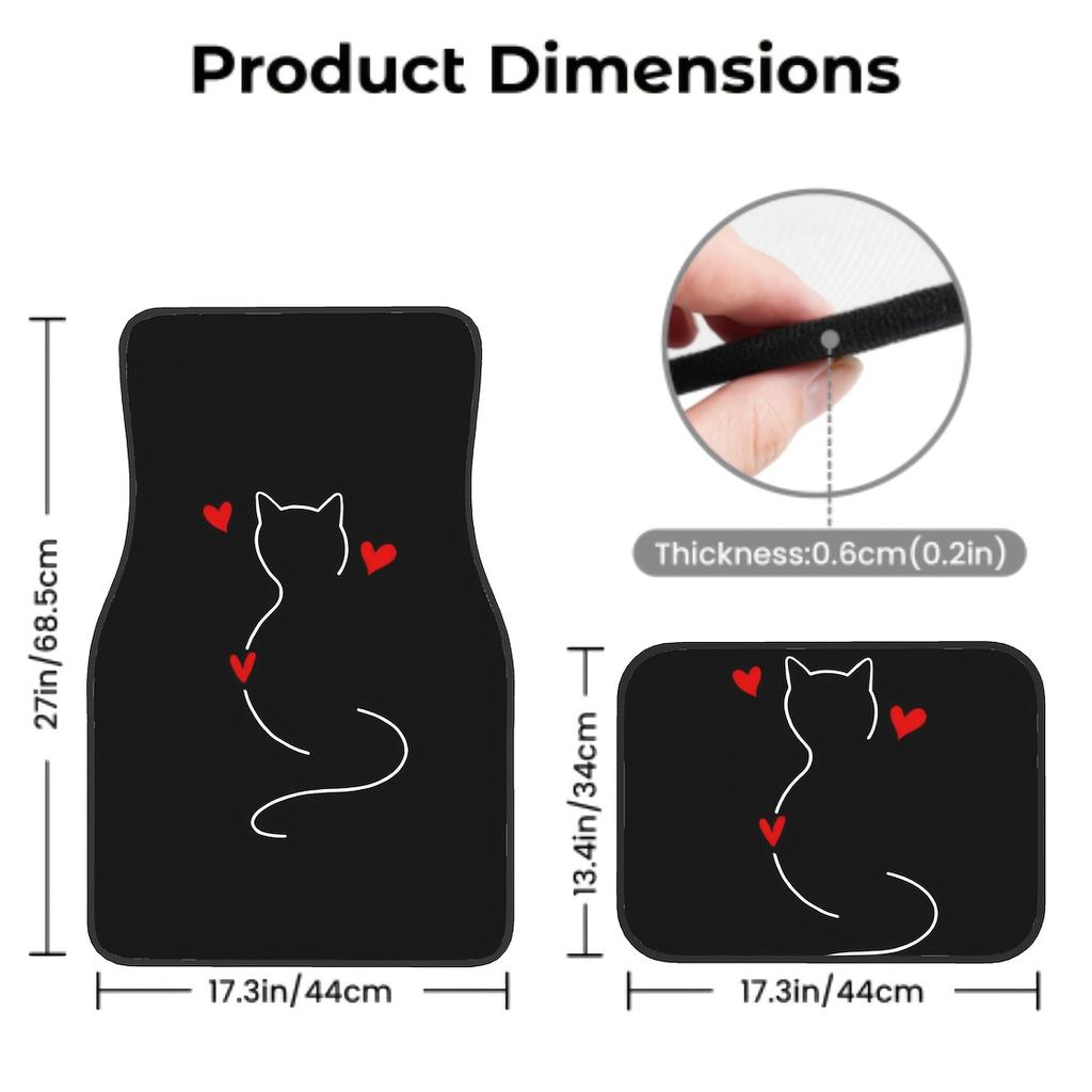 4pcs Cute Cat Pattern Car Floor Mats-Durable Polyester All-Season Protective Mats for Front & Rear Seats,Stylish Vehicle Accessories to Interior Decor