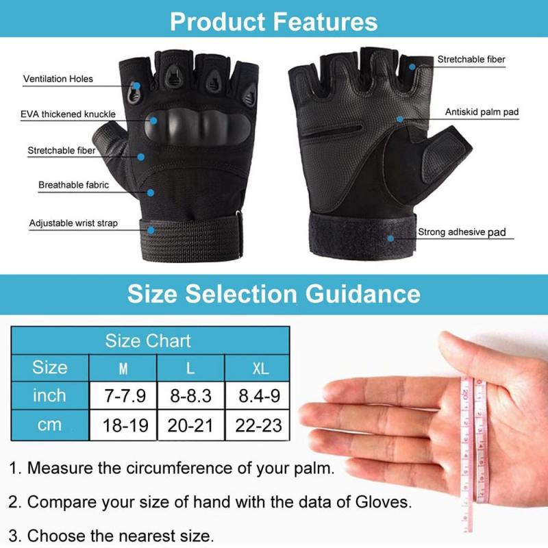 Men's Tactical Half Finger Gloves for Outdoor Cycling Riding Sports Anti-Slip Wear-Resistant Durable Hiking Fitness Training Summer Use