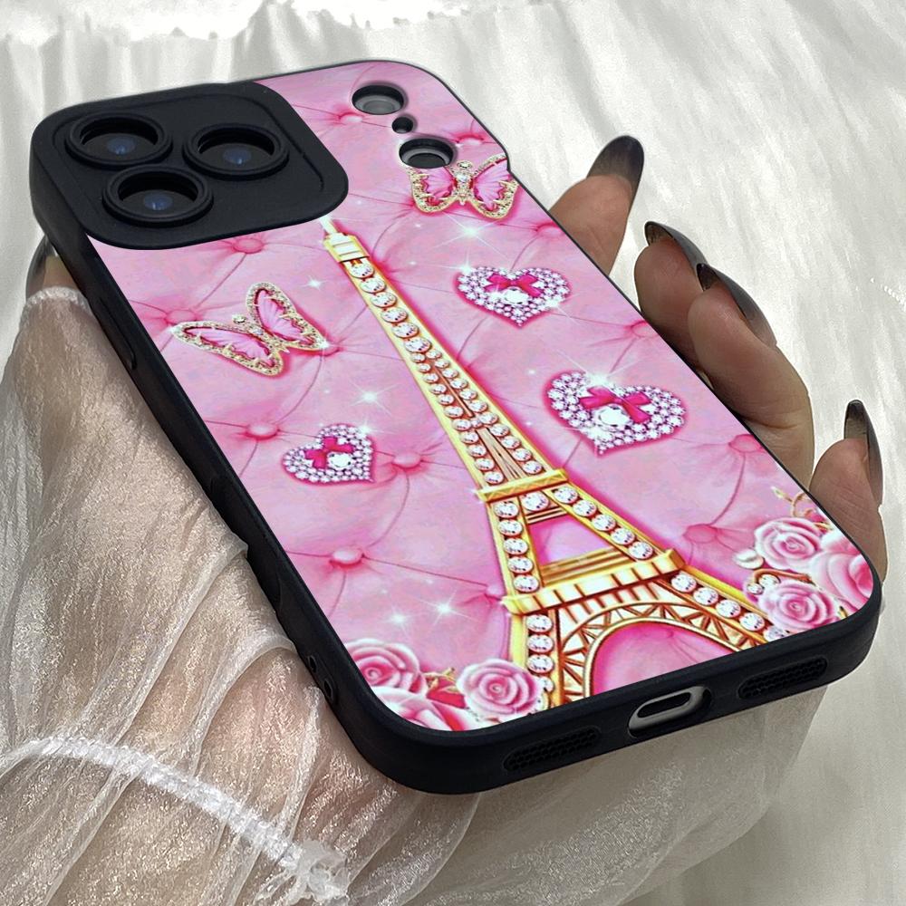 M296 Butterfly Eiffel Tower Pink Art Angel Eyes Soft Phone Cases for iPhone Samsung Galaxy Xiaomi Rdemi Huawei Honor Infinix Realme OPPO All Model