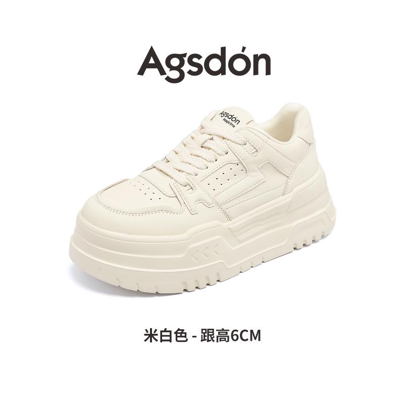 Augusteng Platform White Shoes Women's 2025 New Spring and Autumn White Sports Shoes Casual Student Flat Baseplate Shoes