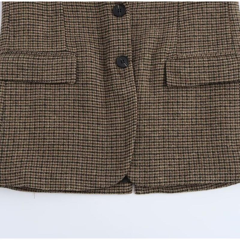 Retro Vlněné Kostkované Sako Kabáty Dámské Klopa Jednořadé Blejzry Podzimní Jednoduché Elegantní Streetové Svrchní Oblečení