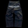 Mens Hip Hop Streetwear Baggy Jeans With Print Design Cotton Stretch Denim Trousers Casual Fall Wear