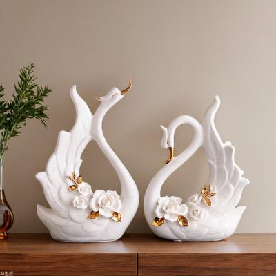 Ein Paar Schwanenliebhaber Statue Keramik Weiße Schwanenfiguren Heimdekoration Tierplastik Schreibtischdekor Zubehör Handwerk Hochzeitsgeschenk