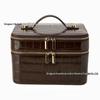 Crocodile Pattern Double Layer PU Leather Makeup Bag - Large Capacity Cosmetic Organizer 
