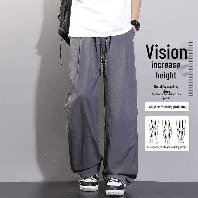VUUG Men's American Street Style Pleated Wide-Leg Cargo Pants