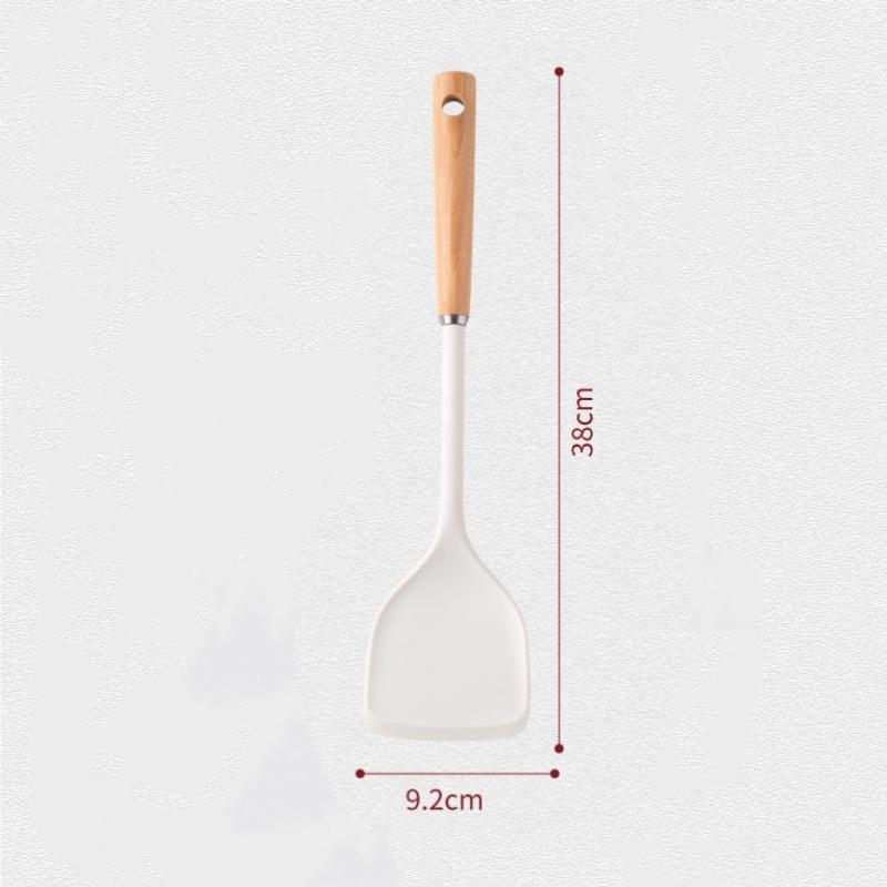 

1 шт. Длинная деревянная ручка кухонные принадлежности набор термостойкий антипригарный силиконовый кухонный инвентарь лопатка суповая ложка совок кухонный инструмент для приготовления пищи Milky white shovel
