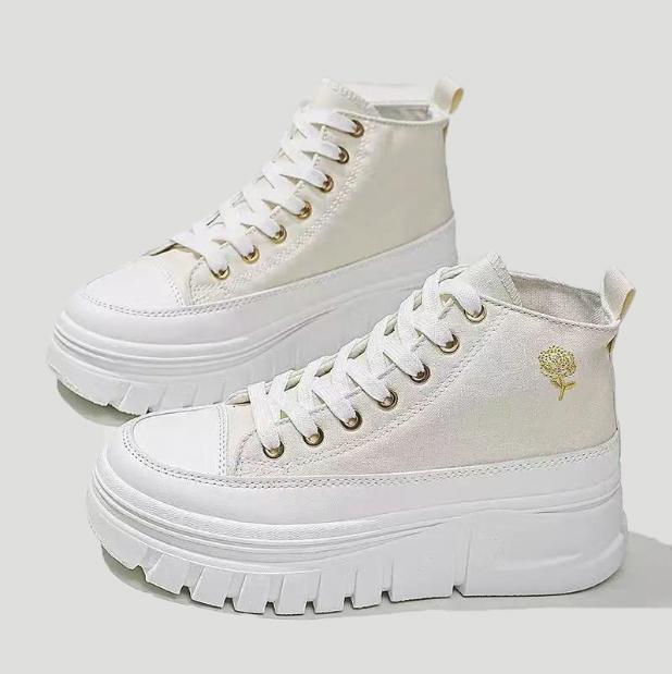 Women's Lace Up Front High Top Flat Canvas Shoes, Casual and Comfortable Height Increasing Sports Shoes