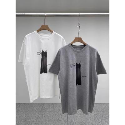 White Gray Knitted Round Neck Printed Loose All-match Large Size Summer Women's T-shirt