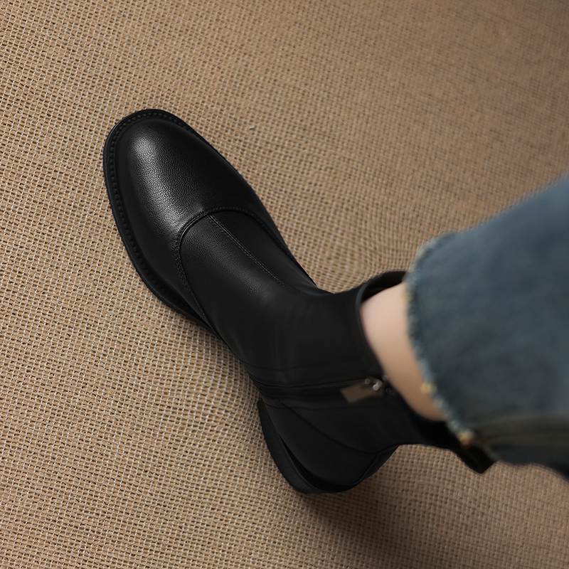 Krazing Pot Microfiber Round Toe Thick Heels Chelsea Boots Size 42 Zip Beauty Lady Women Stretch Ankle Boots