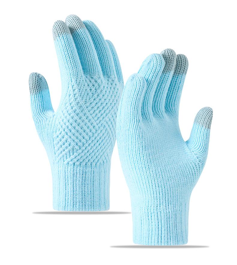 Winter Warm Knitted Gloves Fleece Lined Thick Touchscreen Cycling Flat Knit Gloves Solid Color Premium Black